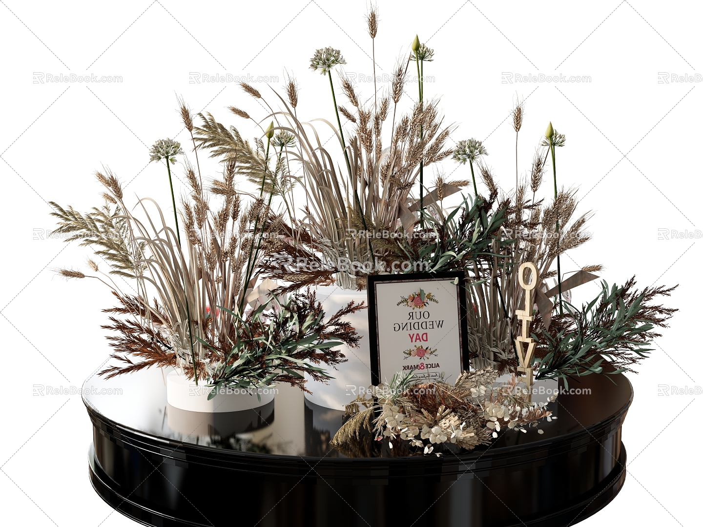 plant combination dried flower straw reed green plant 3d model