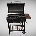 Portable Black Barbecue Grill With Rolling Wheels Metal Grate And Side Shelf