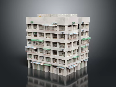 Multi storey Residential Building Exterior With Balconies Windows And Doors 3d model