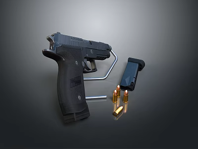 Black Handgun With Magazine Bullets And Holster On Dark Background 3d model