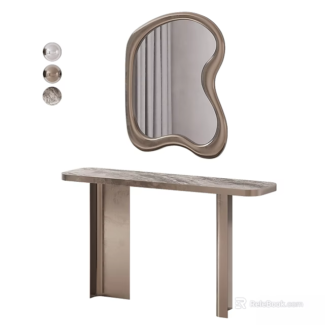 Modern Dressing Table With Stylish Decorative Mirror And Marble Top Metal Frame Design 3d model 