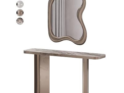 Modern Dressing Table With Stylish Decorative Mirror And Marble Top Metal Frame Design 3d model
