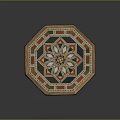 Ornamental Octagonal Wooden Tabletop Decor Box With Colorful Inlaid Geometric Flower Pattern