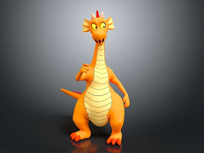 Cute Cartoon Dragon Figure With Orange Body Yellow Belly Red Horns And Claws 3d model