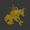 Golden Game And Movie Character Sculptural Design With Mythical Fluid Dynamic Structure