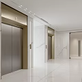 Modern Spacious Elevator Lobby With Marble Walls Elevator Doors And Recessed Lighting 3d model