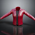 Stylish Red Leather Jacket With Classic Collar Open Front Zipper Details 3d model