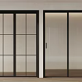 Modern Interior Double Doors With Black Frame Grid Design And Vertical Stripe Glass