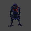 Mystical Dark Bird With Purple Feathers Glowing Yellow Eyes Red Cloth Accessory And Dark Background