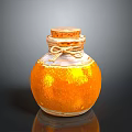 Orange Ceramic Jar With Cork Stopper Twine Tied Glossy Surface On Black Background