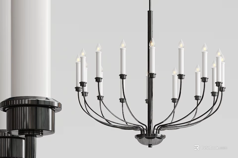 Modern Black Metal Chandelier With Multiple Candle Style Arms And White Light Bulbs 3d model 