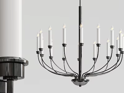 Modern Black Metal Chandelier With Multiple Candle Style Arms And White Light Bulbs 3d model
