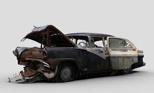 Rusty black and white sedan 3d model