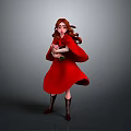 Realistic 3D Model of Little Red Riding Hood Wearing Red Cloak Holding Basket