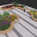 Wooden Outdoor Chairs Along Flower Beds In Relaxing Outdoor Garden Patio Area