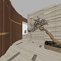Modern Elevator Hallway Design With Wooden Walls Marble Accents And Decorative Vases