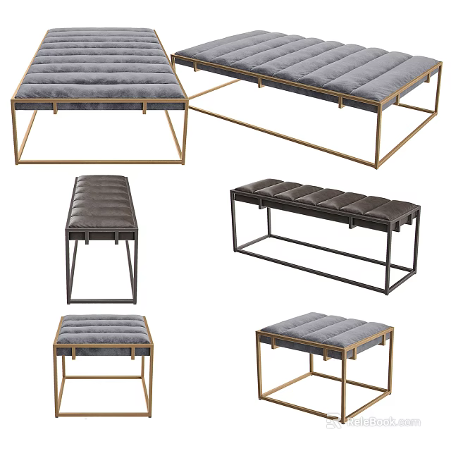 Modern Sofa Bench With Various Designs Padded Seats And Metal Frames 3d model