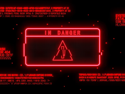 Red Neon In Danger Wall Decor Featuring Triangle Warning Sign And Black Grid Background 3d model