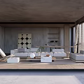 Modern Living Room Interior With Sofa Coffee Table Decorative Painting And Floor to Ceiling Windows