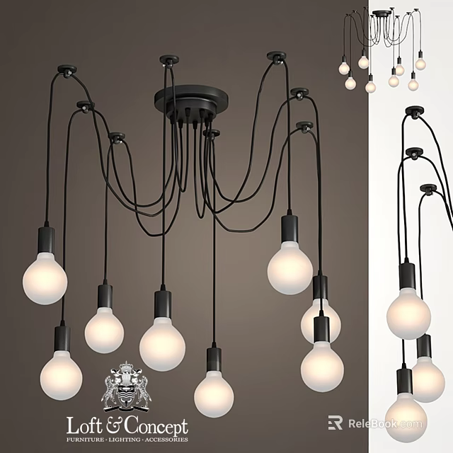 Modern Chandelier Design With Black Frame And Multiple White Light Bulbs 3d model 