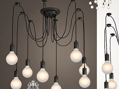 Modern Chandelier Design With Black Frame And Multiple White Light Bulbs 3d model
