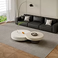 Modern Living Room Black Sofa Coffee Table Set With Marble Top Pillows And Floor Lamp