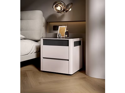 Modern Elegant Bedside Nightstand With Drawers Beside Bed and Soft Wall Lighting 3d model
