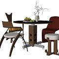 Modern Round Dining Table Set With Wooden Chairs Stool And Fruit Decor 3d model