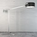Modern Minimalist Floor Lamp With Silver Metal Pole Black Round Shade And White Textured Wall
