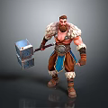 Bearded Warrior in Fur Trimmed Outfit Wielding Large Ornate Hammer With Details