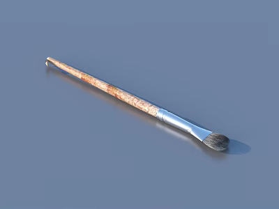 3D Rendered Paintbrush With Wooden Texture Handle Metal Ferrule And Gray Brush Head On Gray Background 3d model