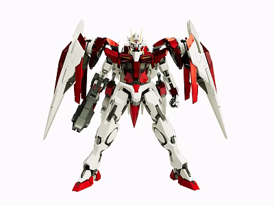 Red White Mecha Collectible Decorative Figurine Set with Detailed Armor and Weapons 3d model