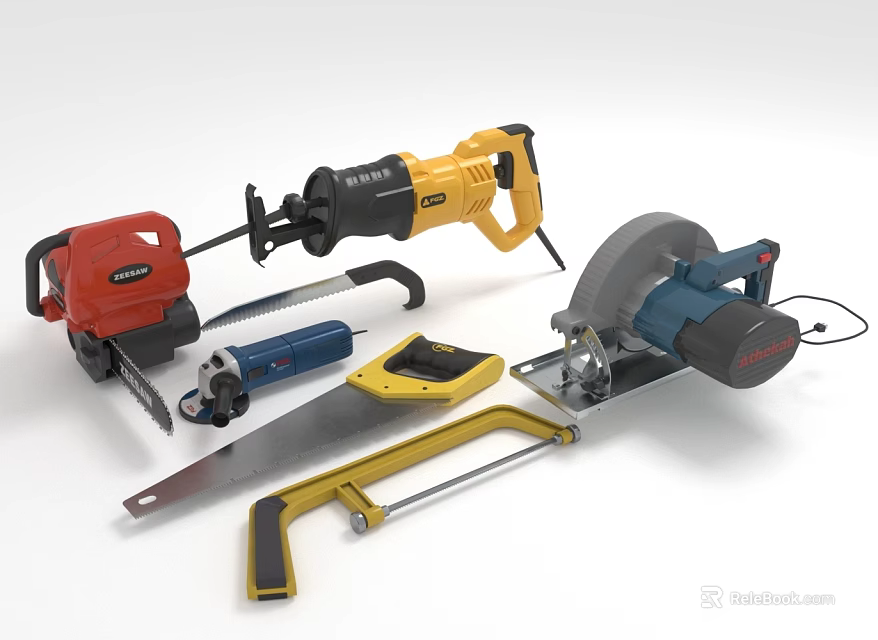 Complete Hardware Tools Set with Circular Saw Reciprocating Saw Drill and Hand Saw 3d model