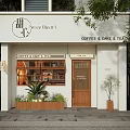 Sweetheart Coffee Shop Storefront with Glass Windows Wooden Door and Green Plants