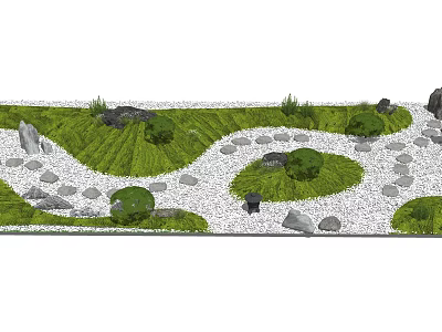 Karesansui Garden Design With Winding Gravel Pathway Green Moss And Scattered Stones 3d model