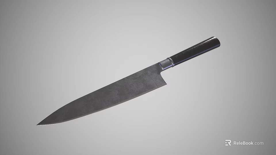 Professional Sharp Kitchen Cooking Knife With Black Handle And Stainless Steel Blade 3d model 