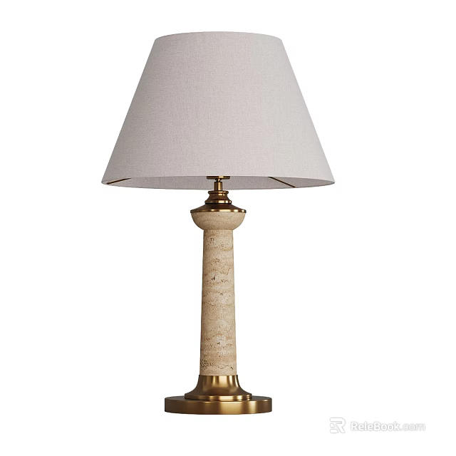 Elegant Table Lamp With Light Fabric Shade And Marble Column Base 3d model