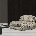 Modern Accent Chair with Swirl Pattern Cream Black and Round Table Floor Lamp