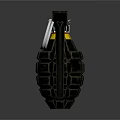 Military Hand Grenade With Green Ribbed Surface Yellow Stripe Fuse And Metal Pin