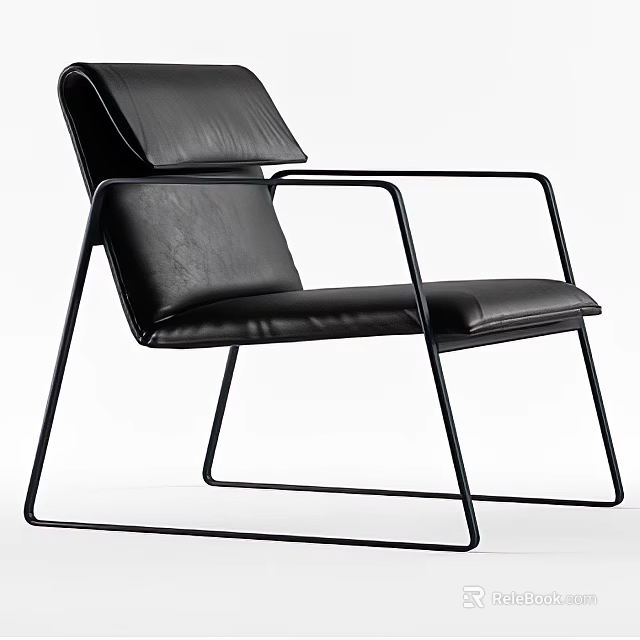 Stylish Modern Leisure Chair With Black Leather Upholstery And Sturdy Metal Frame Design 3d model 