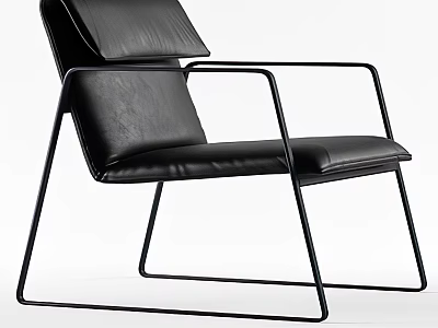 Stylish Modern Leisure Chair With Black Leather Upholstery And Sturdy Metal Frame Design 3d model