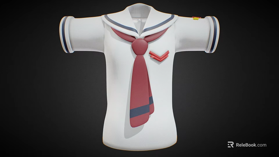 Other Stylish Sailor Style White Shirt With Blue Collar Red Necktie And Badge 3d model 