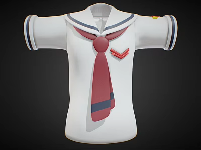Other Stylish Sailor Style White Shirt With Blue Collar Red Necktie And Badge 3d model