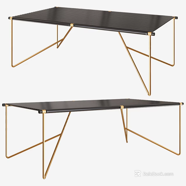 Modern Dining Table With Black Top And Gold Metal Legs Design 3d model 