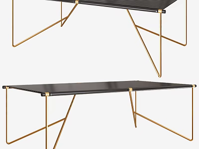 Modern Dining Table With Black Top And Gold Metal Legs Design 3d model