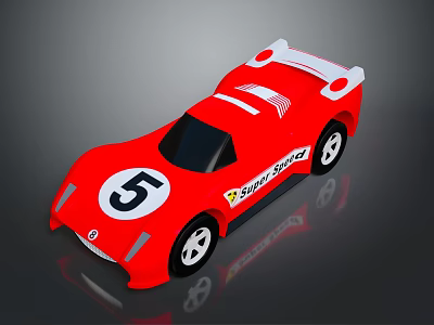 Red Race Car with Number 5 Super Speed Text White Rear Wing and Black Windows 3d model