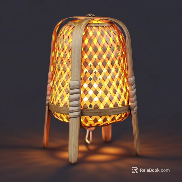 Bamboo Woven Table Lamp with Warm Light and Elegant Wooden Stand Design 3d model 