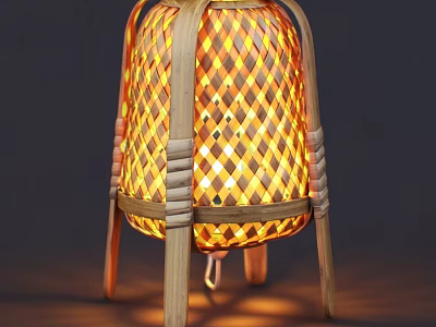 Bamboo Woven Table Lamp with Warm Light and Elegant Wooden Stand Design 3d model