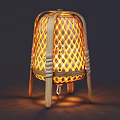 Bamboo Woven Table Lamp with Warm Light and Elegant Wooden Stand Design