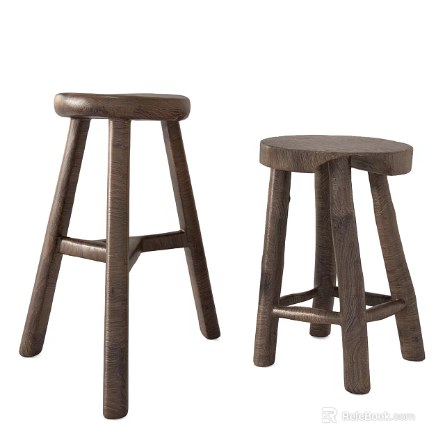 Two Simple Wooden Bar Stools With Sturdy Design For Kitchen Counter 3d model 